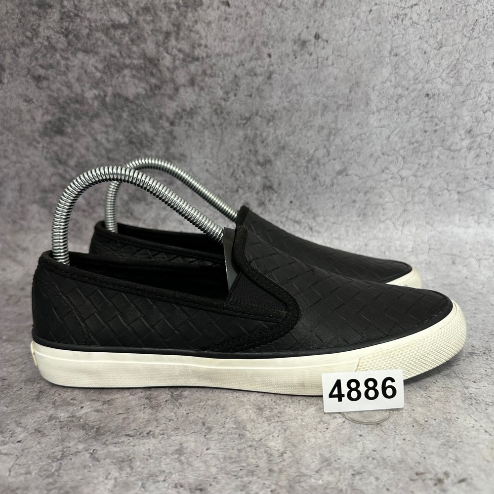 Sperry Seaside Emboss Weave Sneakers Womens 8 Black Slip On Casual STS82593